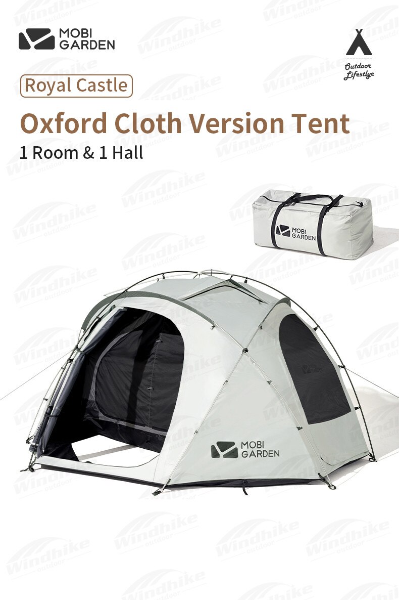 Cheap Goat Tents MOBI GARDEN Camping Royal Castle Tent 150D Oxford Cloth Portable Tent 5 Person Family Picnic Tent Aluminum Support Bracket UV50+   